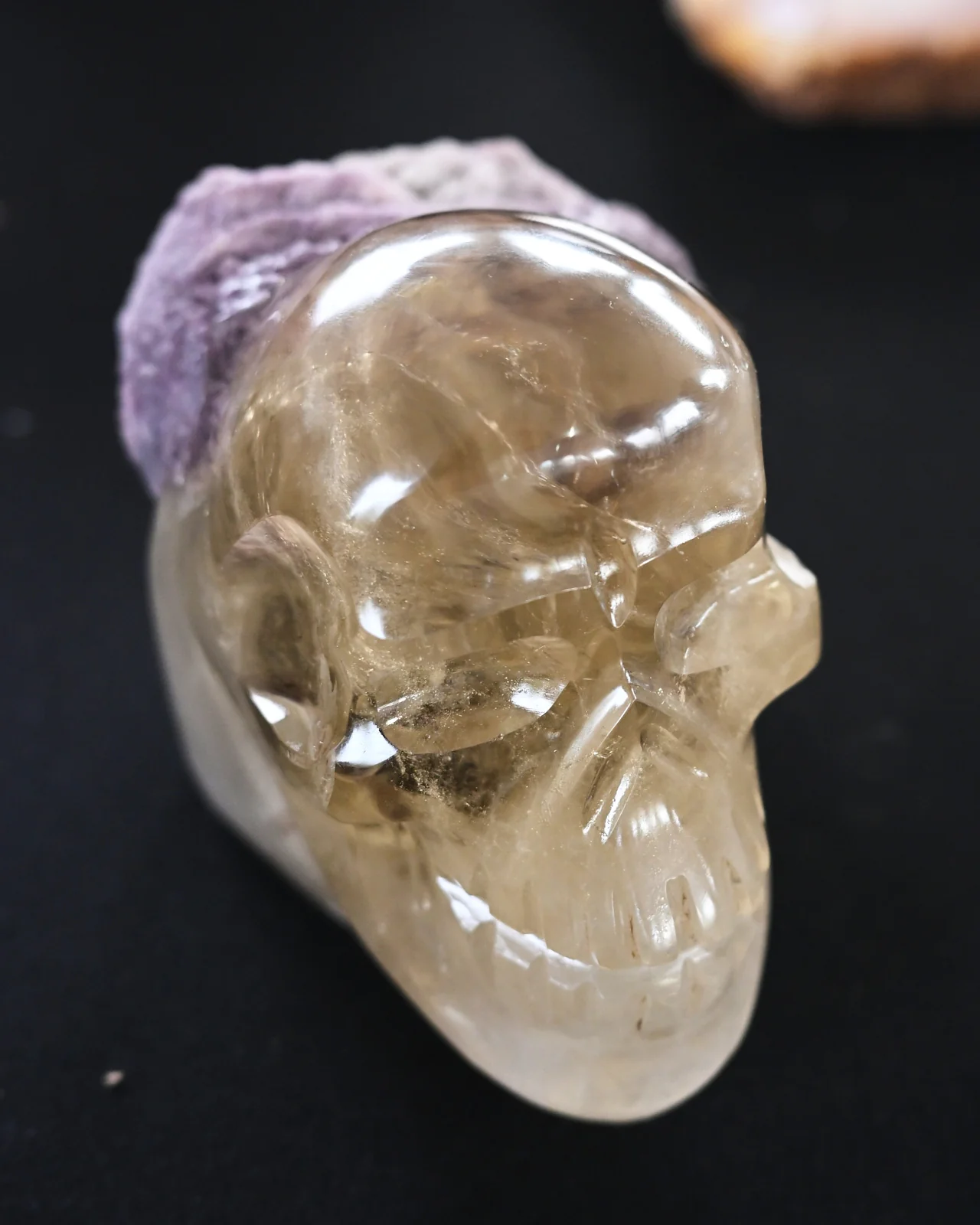 Citrine & Lepidolite Skull Carving, Brazil - Image 4