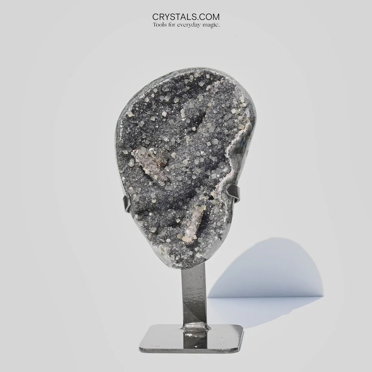 Green Amethyst w/ Calcite Geode on Stand 11 inch - Image 7