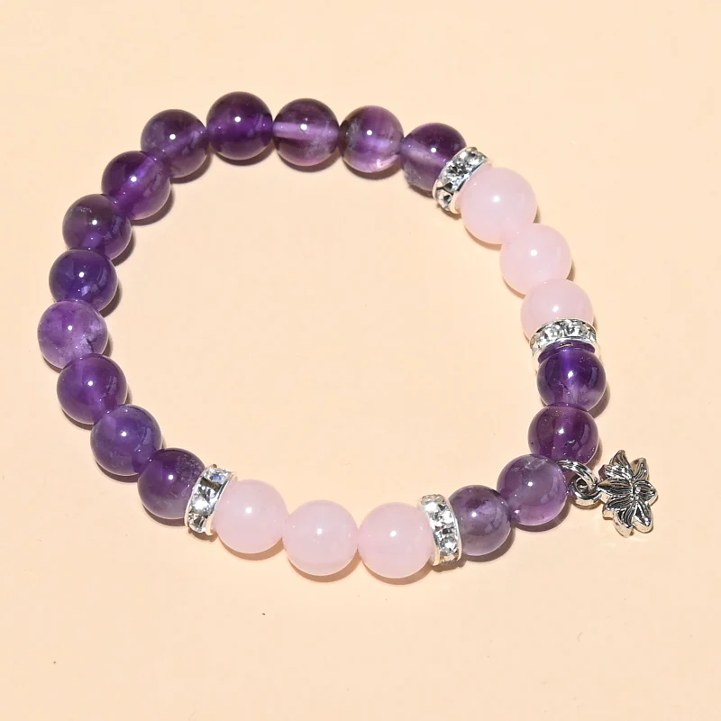 Tranquility Bracelet - Amethyst, Rose Quartz & Lotus Charm - Image 3